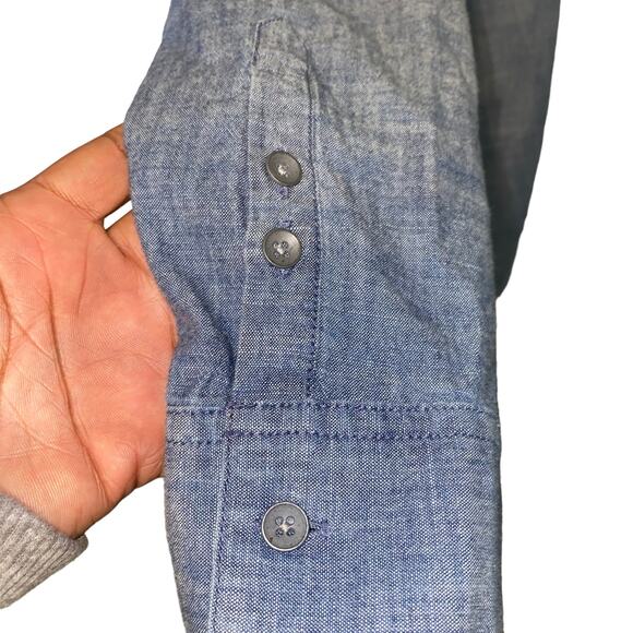 J. Jill Blue Chambray Denim Long Sleeve Tunic Top Size M Petite - Picture 5 of 9